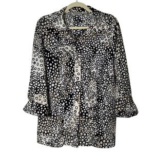 Chico's Zenergy Shirt Jacket abstract print black white metallic gold Size 1